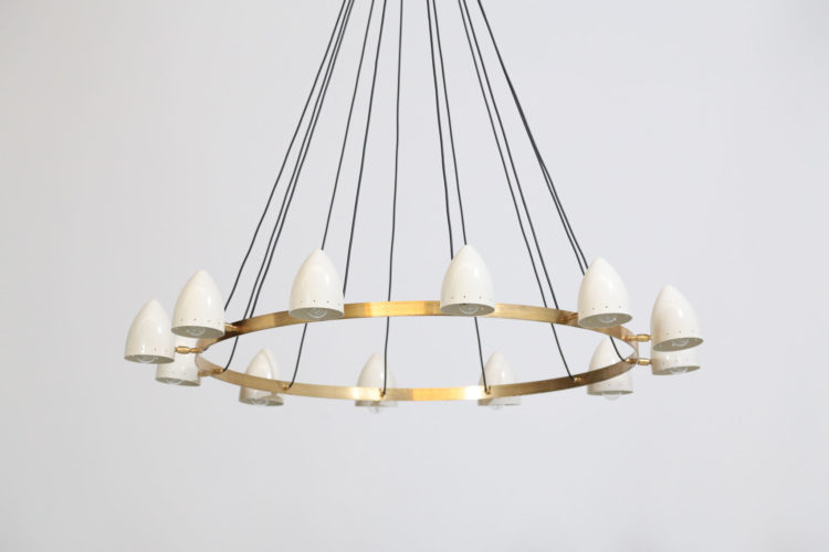 Lustre italien gino sarfatti design rond 12 abat jour ML106 Angelina