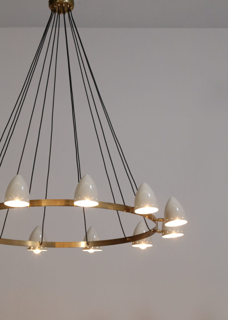 Lustre italien gino sarfatti design rond 12 abat jour 23