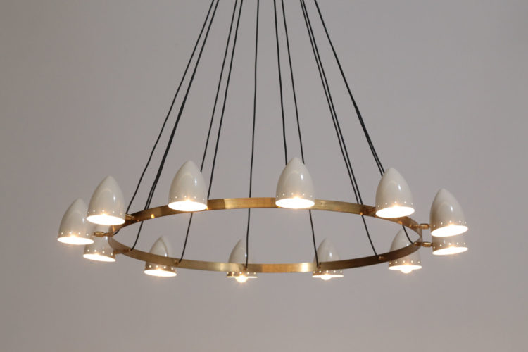 Lustre italien gino sarfatti design rond 12 abat jour 23