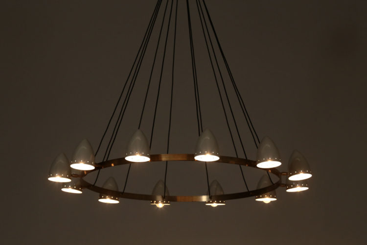 Lustre italien gino sarfatti design rond 12 abat jour 23