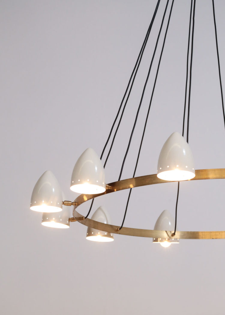 Lustre italien gino sarfatti design rond 12 abat jour ML106 Angelina