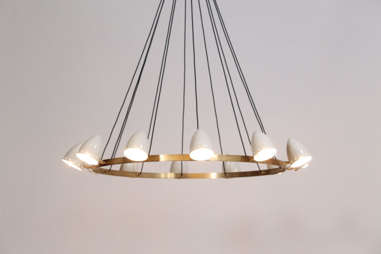 Lustre italien gino sarfatti design rond 12 abat jour ML106 Angelina