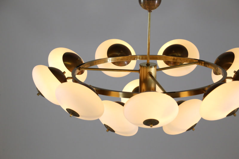 Lustre Stilnovo 6 Bras - Reproduction Italienne Milieu De Siècle - Blanc Et Noir