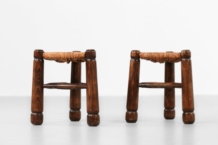 paire de tabourets paillés design francais charlotte perriand