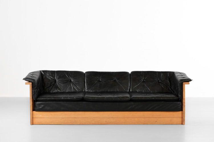 canapé sofa design années 70 cuir et pin style charlotte perriand francais