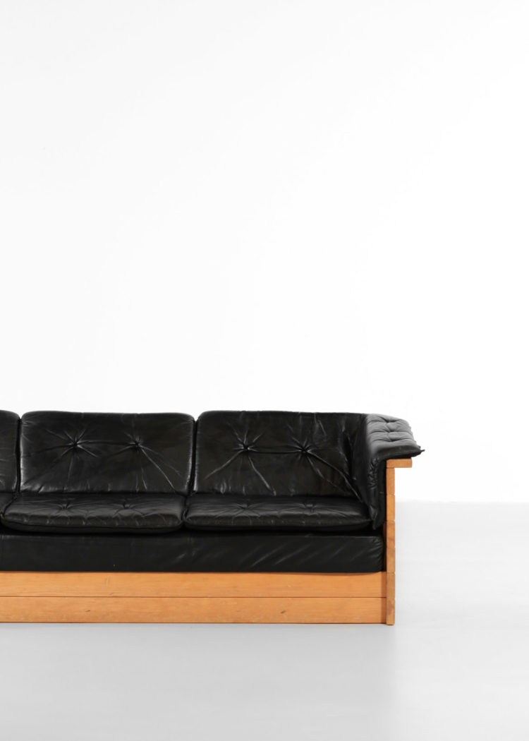 canapé sofa design années 70 cuir et pin style charlotte perriand francais