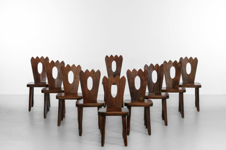 suite 10 chaises en orme massif style olavi Hanninen