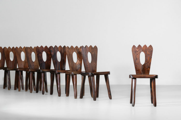 suite 10 chaises en orme massif style olavi Hanninen