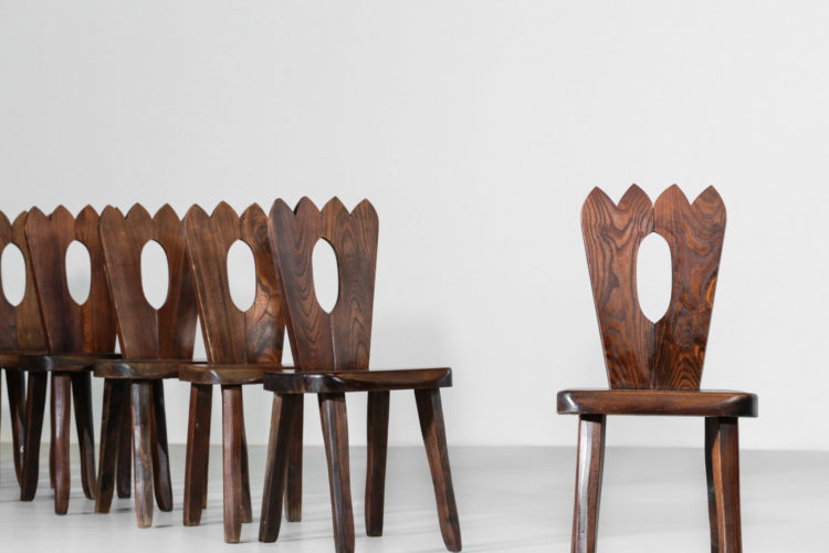 suite 10 chaises en orme massif style olavi Hanninen