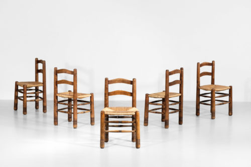 Suite de 5 chaises Charles Dodouyt design francais paillée3