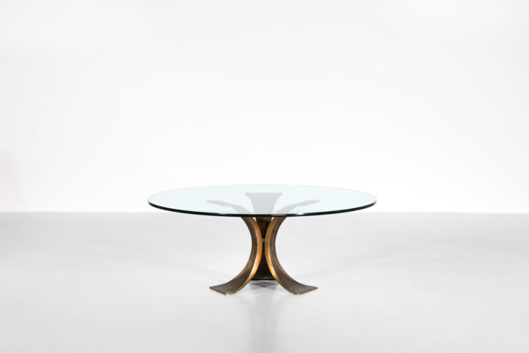 table basse bronze année 60 ronde en verre