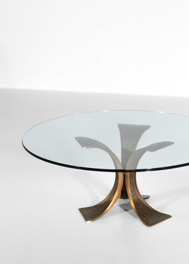 table basse bronze année 60 ronde en verre
