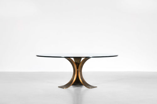 table basse bronze année 60 ronde en verre