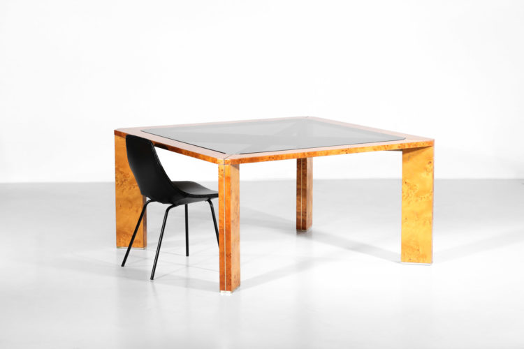 table à manger italienne bois de loupe willy rizzo années 70