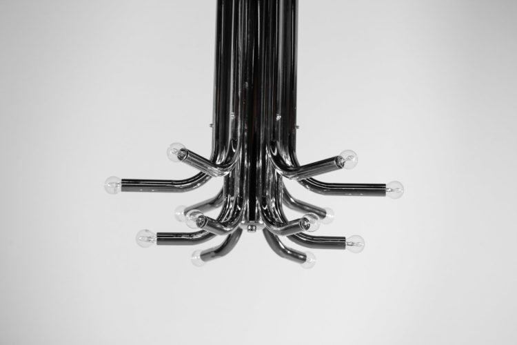 plafonnier italien tube chromé années 70 lustre suspension
