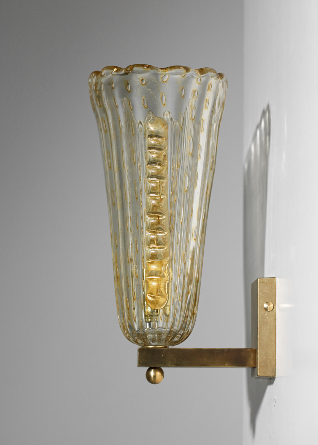 grande paire d'appliques modernes italiennes en verre de Murano vintage laiton "Ornella" - EL118