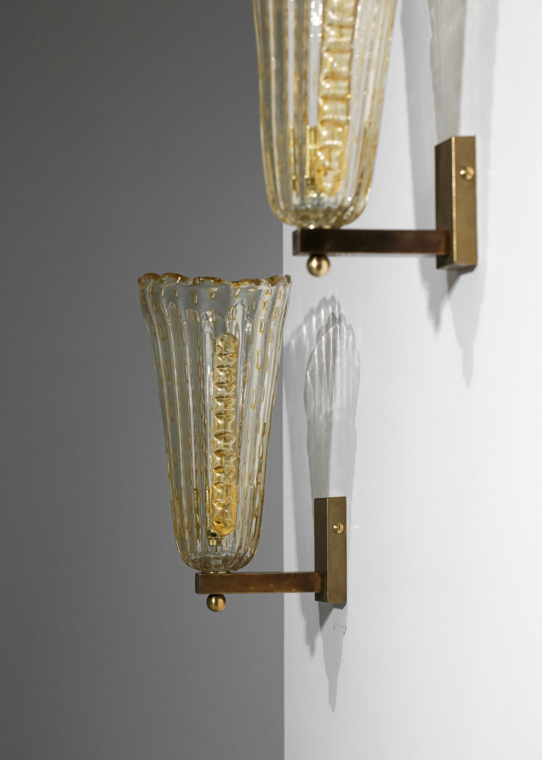 grande paire d'appliques modernes italiennes en verre de Murano vintage laiton "Ornella" - EL118