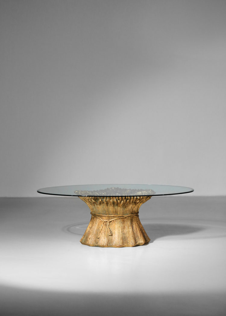 table basse années 60 epis de blé ceramique doré verre ovale 9