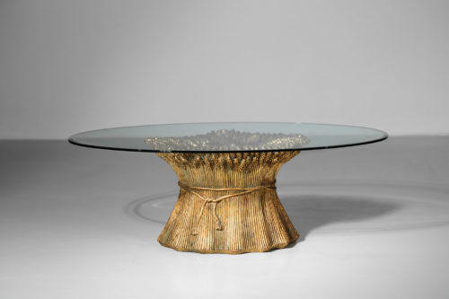 table basse années 60 epis de blé ceramique doré verre ovale 9