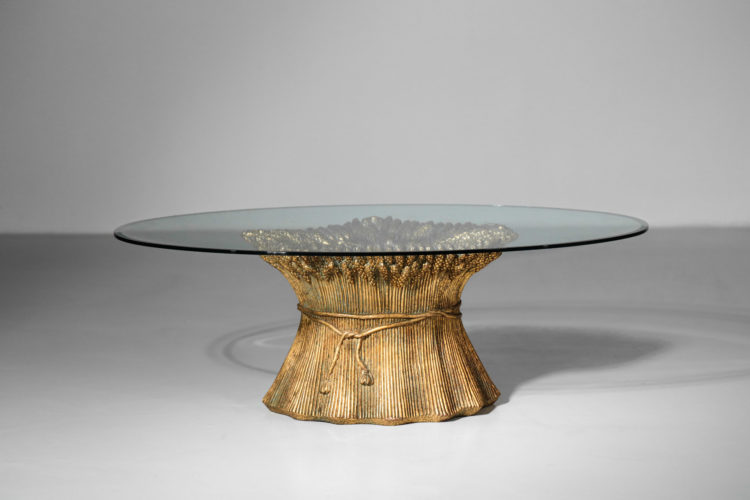 table basse années 60 epis de blé ceramique doré verre ovale 9