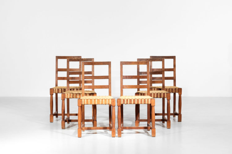 Suite de 6 chaises moderniste années 50 style jacques adnet jean royere chene 3