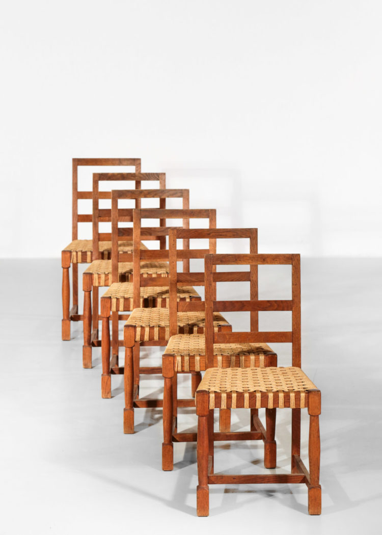 Suite de 6 chaises moderniste années 50 style jacques adnet jean royere chene 3