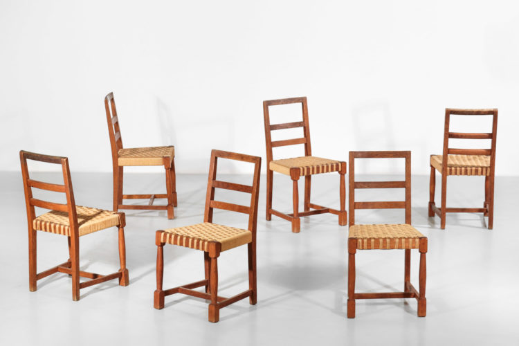 Suite de 6 chaises moderniste années 50 style jacques adnet jean royere chene 3