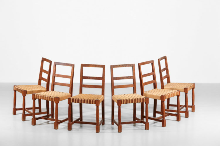 Suite de 6 chaises moderniste années 50 style jacques adnet jean royere chene 3