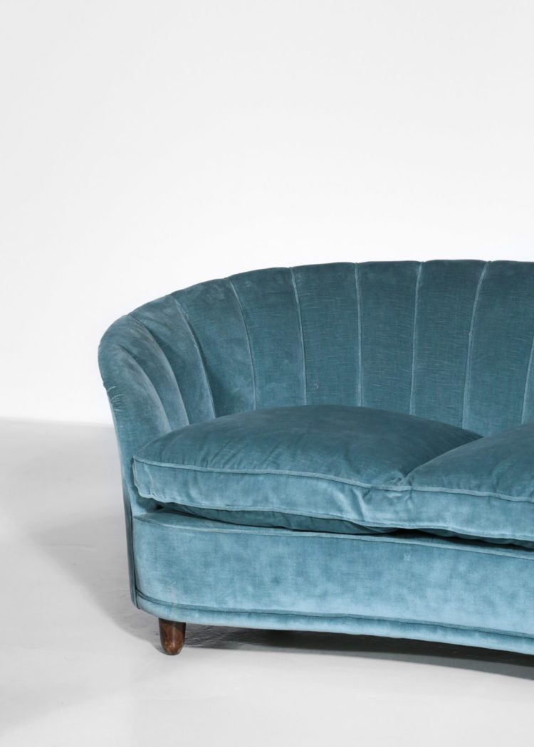 canapé gio ponti sofa banquette années 60 velour bleu