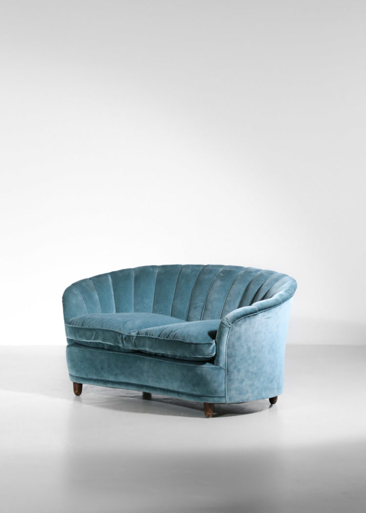 canapé gio ponti sofa banquette années 60 velour bleu