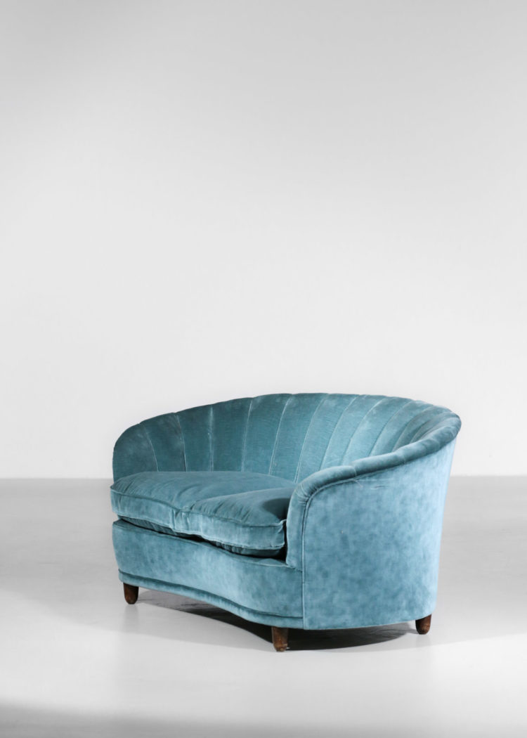 canapé gio ponti sofa banquette années 60 velour bleu