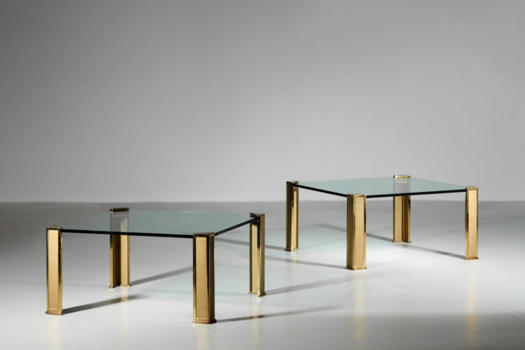 paire de table basse peter ghyczy bronze verre années 70 16