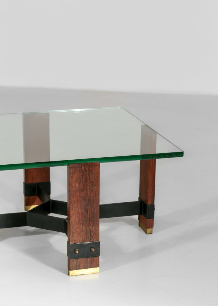 table basse italienne morderniste en verre années 50 bois metal5