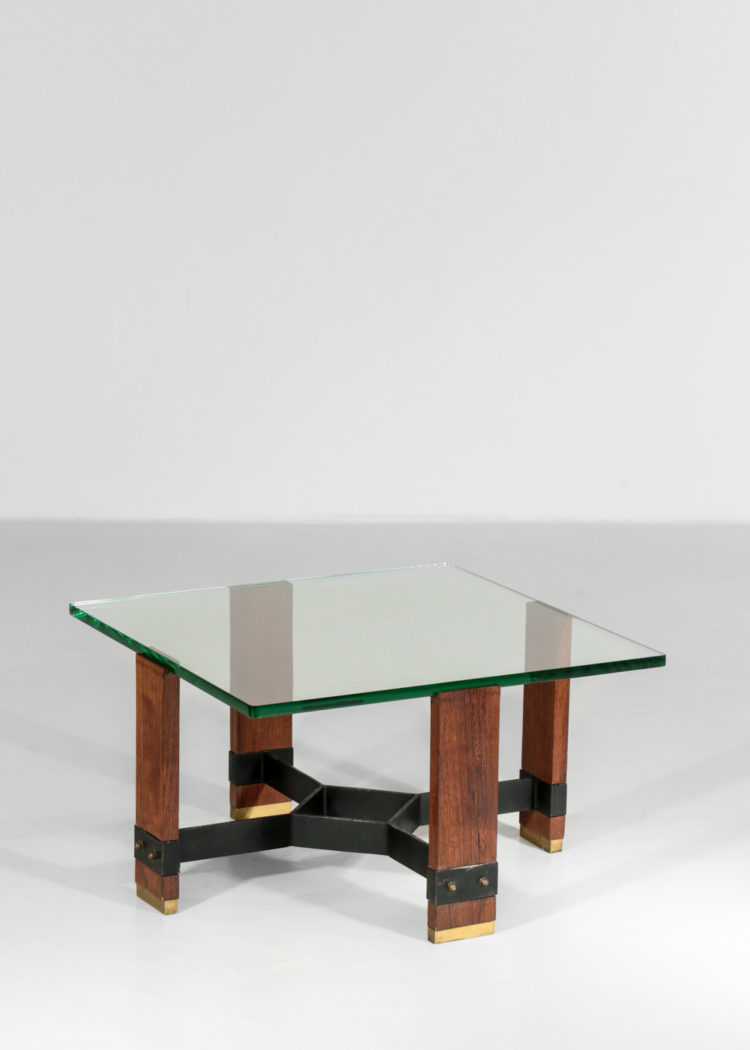 table basse italienne morderniste en verre années 50 bois metal5