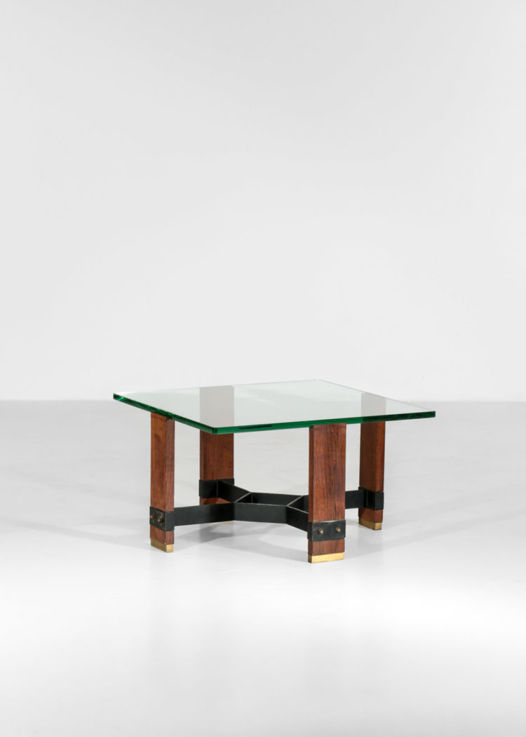 table basse italienne morderniste en verre années 50 bois metal5
