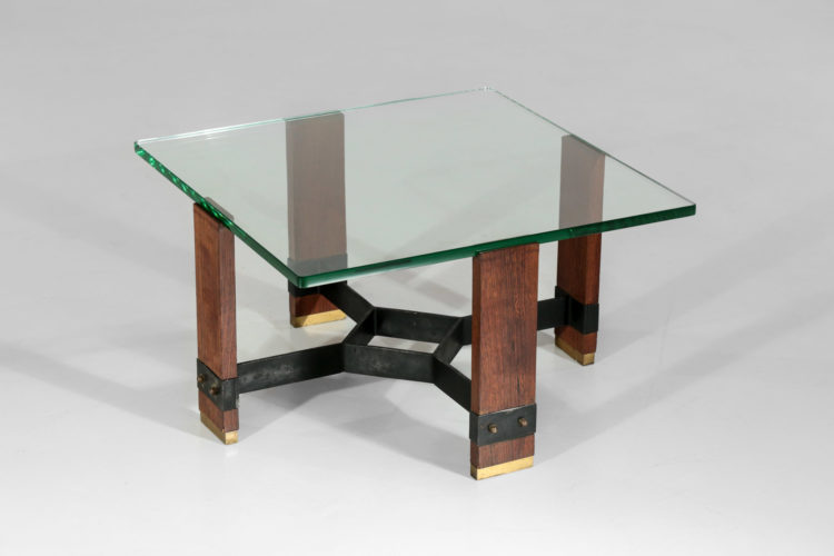 table basse italienne morderniste en verre années 50 bois metal5