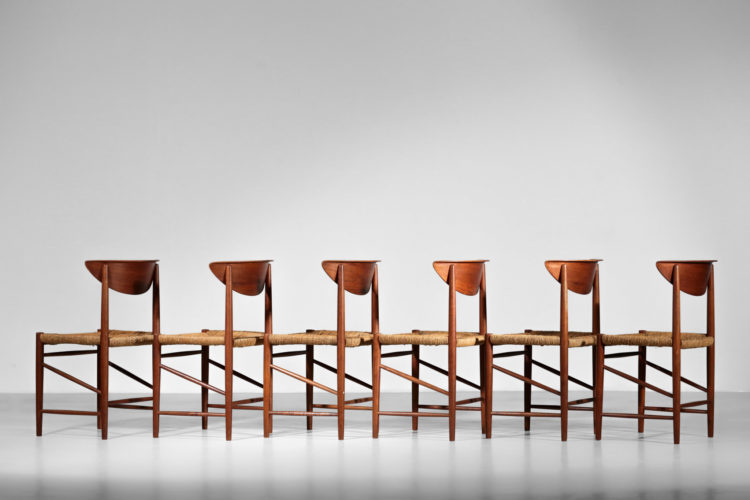 Suite de 6 chaises peter hvidt et orla molgaard danois scandinave modele 316