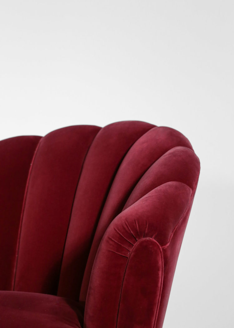 Banquette italienne style gio ponti sofa années 60 velour rouge bordeaux