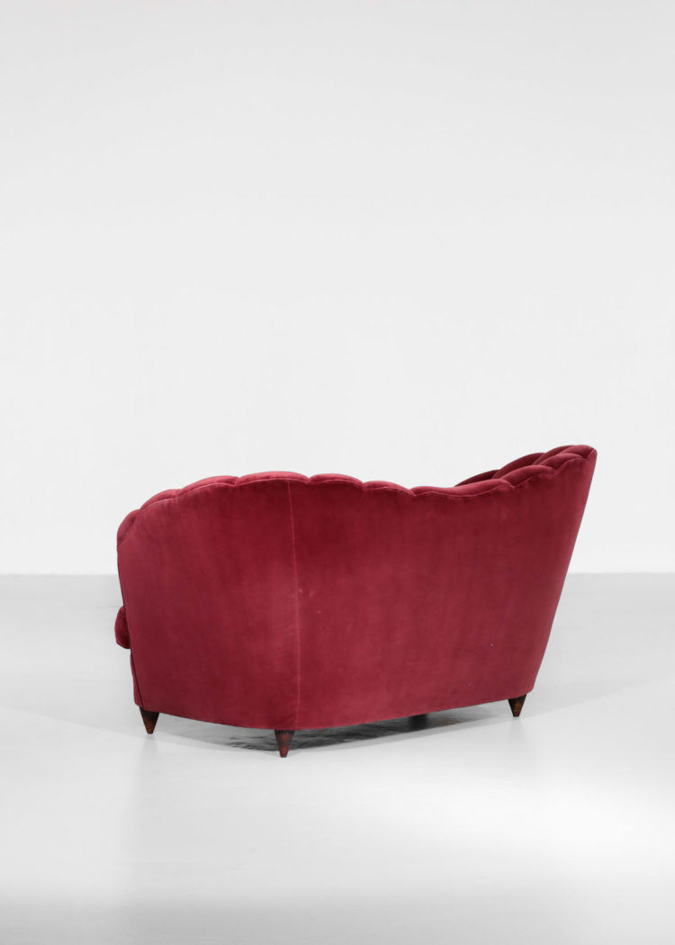 Banquette italienne style gio ponti sofa années 60 velour rouge bordeaux