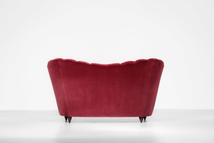 Banquette italienne style gio ponti sofa années 60 velour rouge bordeaux