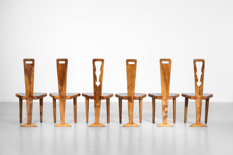 suite de 6 chaises artisanal en olivier massif et ceramique 5