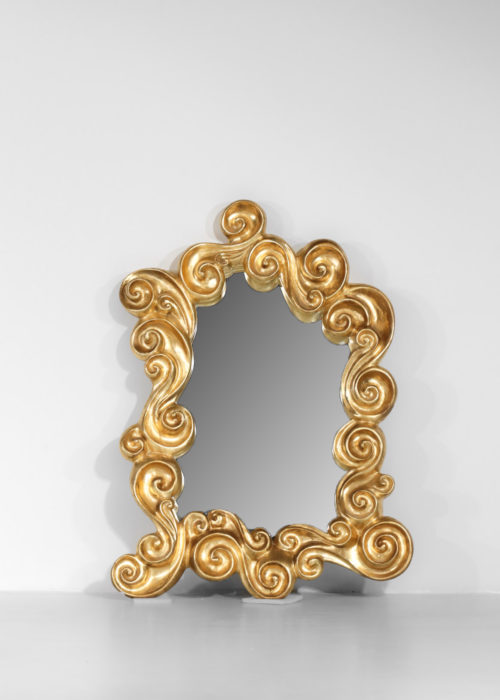 Miroir Français Jean Boggio Les Héritiers plâtre doré les vagues