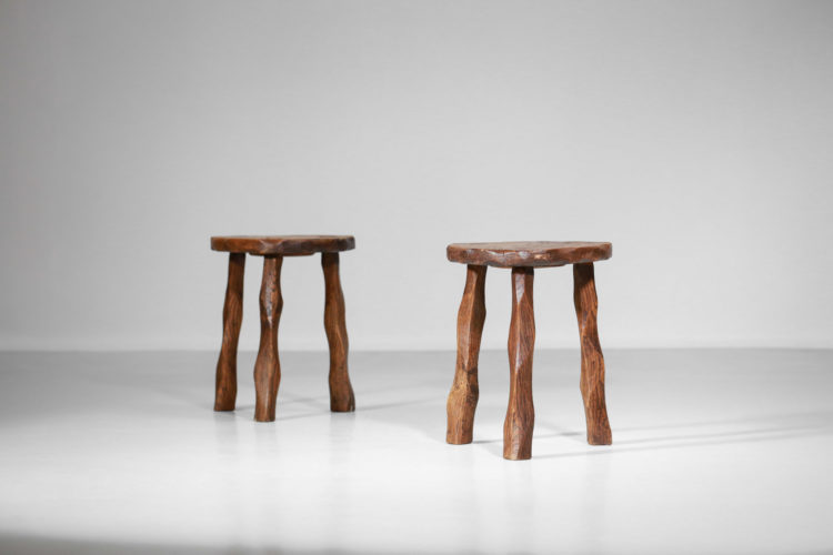 tabouret francais années 50 en bois sculpté5