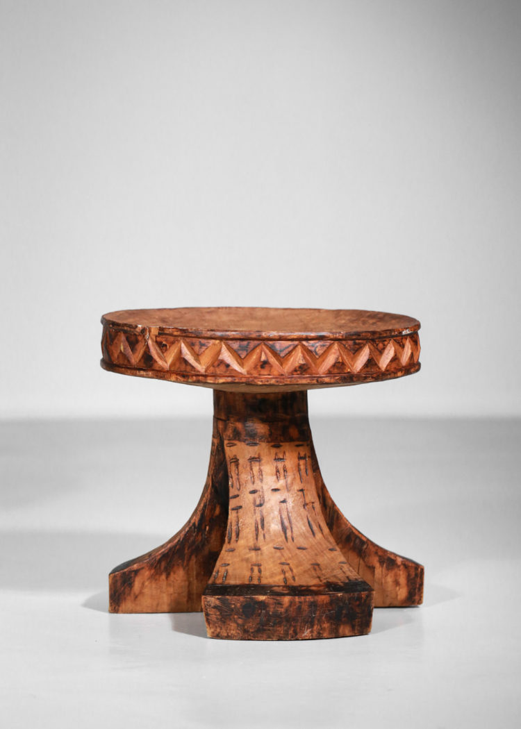 tabouret africain en bois massif années 60 vintage