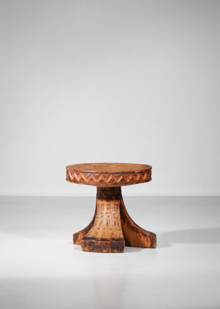 tabouret africain en bois massif années 60 vintage