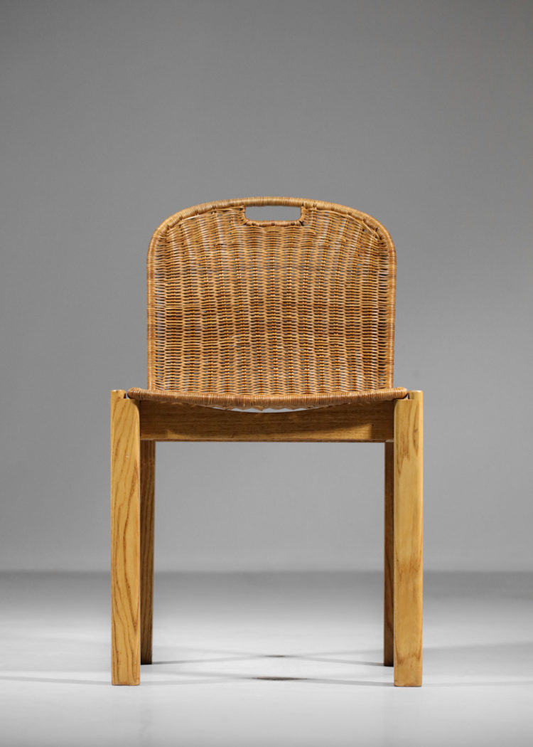 chaise italienne style tobia scarpa vintage chene et osier années 700