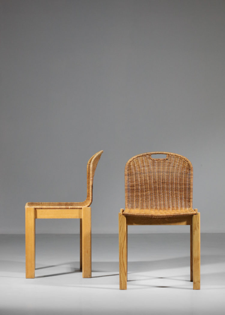 chaise italienne style tobia scarpa vintage chene et osier années 700