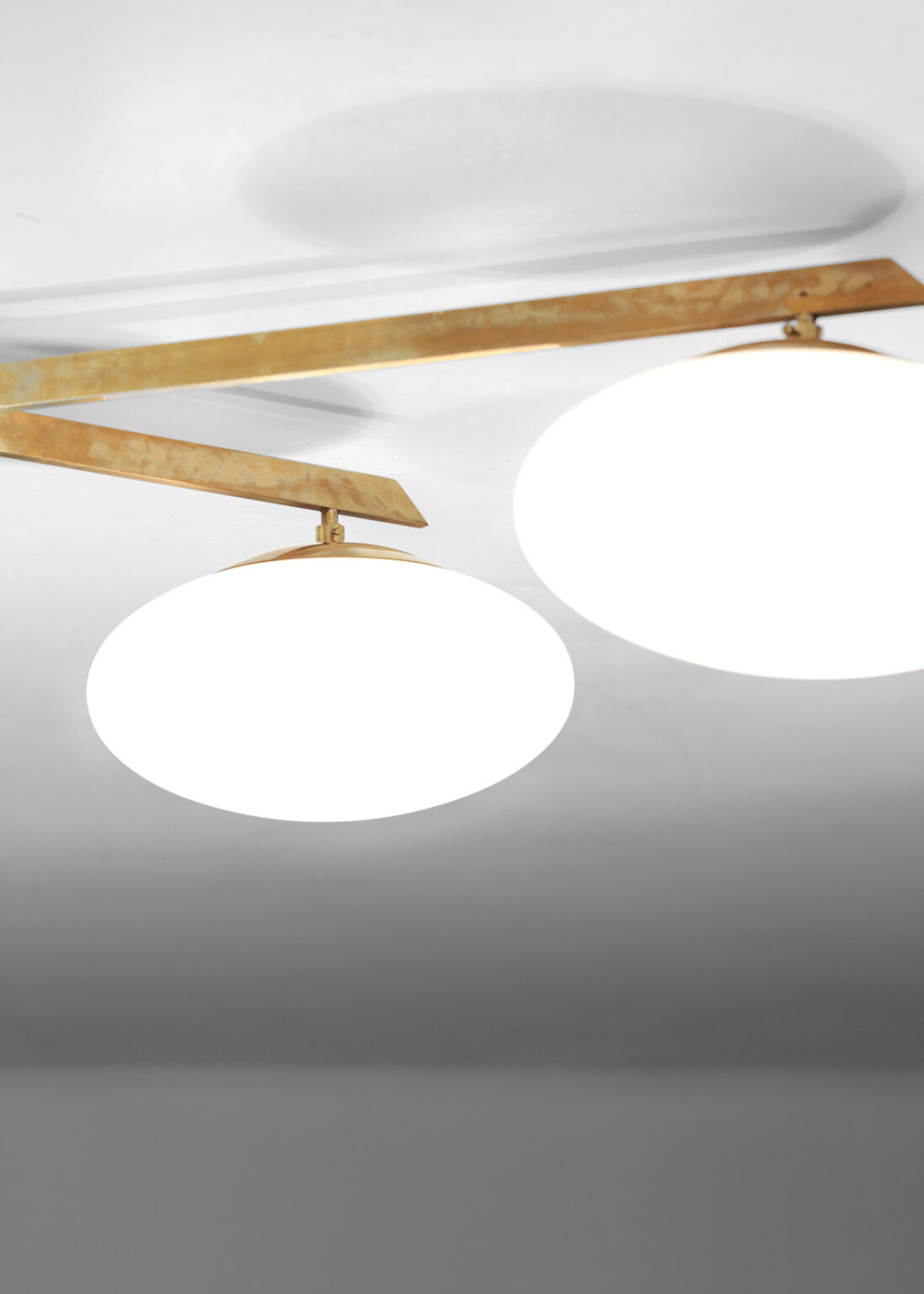 Modern Italian Ceiling light "Rio", Angelo Lelli style 3 opalines brass