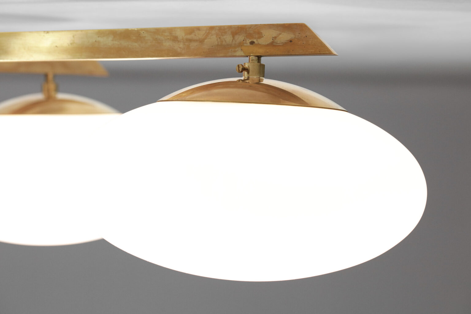 Modern Italian Ceiling light "Rio", Angelo Lelli style 3 opalines brass