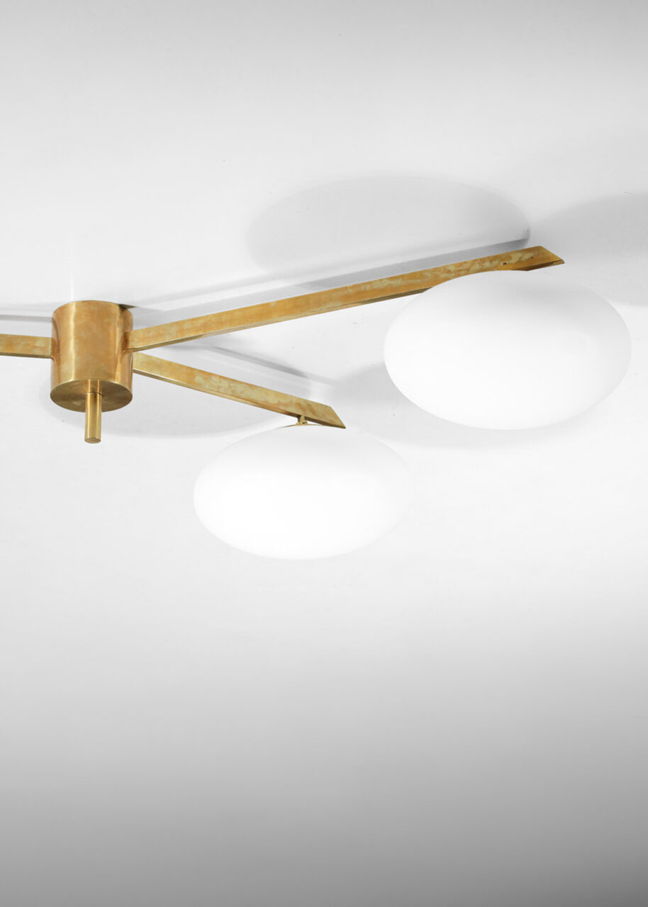 Modern Italian Ceiling light "Rio", Angelo Lelli style 3 opalines brass